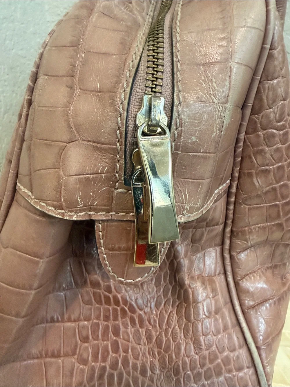 Kate Spade Brown Croc-Embossed Leather Satchel with Gold Plaque - Picture 3 of 9